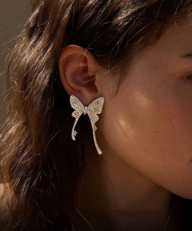 Butterfly Overgold Stud Fine Silk Copper Earrings Zircon FashionChic