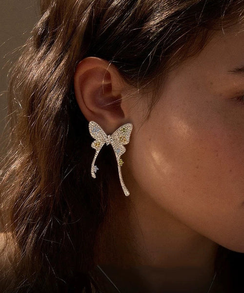 Butterfly Overgold Stud Fine Silk Copper Earrings Zircon FashionChic