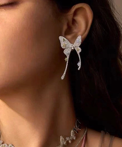Butterfly Overgold Stud Fine Silk Copper Earrings Zircon FashionChic