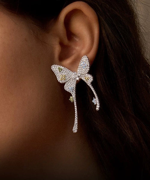 Butterfly Overgold Stud Fine Silk Copper Earrings Zircon FashionChic