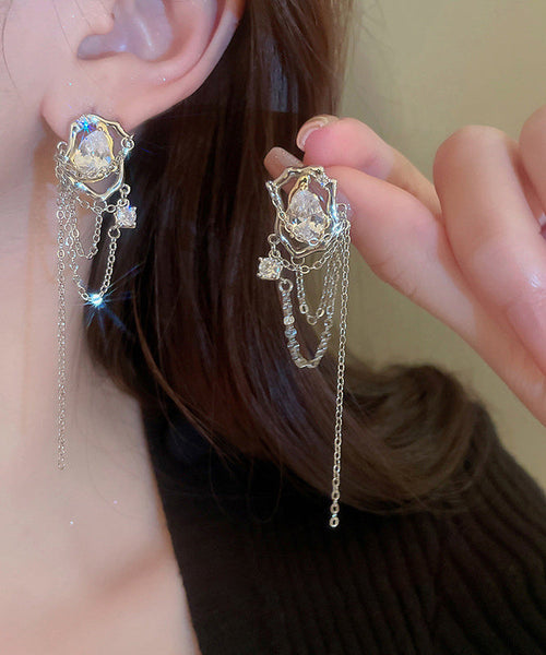 Copper Fine Drop Earrings Zircon Silk Water Tassel FashionChic