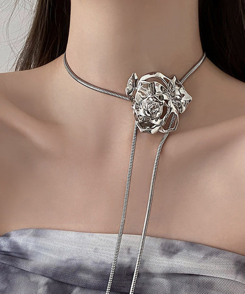 Fine Silk Stainless Steel Alloy Rose Lariat Necklace RA029 ABC