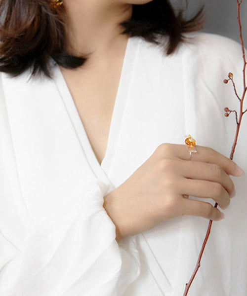 Fine Silk Sterling Silver Amber Teapot Rings II023 JEW-RIN240825