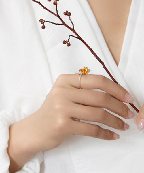 Fine Silk Sterling Silver Amber Teapot Rings II023 JEW-RIN240825