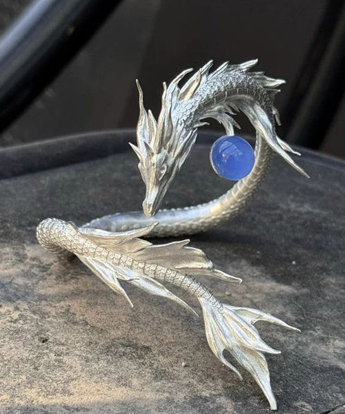 Silk Stone Fine Gem Cuff Shaped Sterling Dragon Silver FashionChic