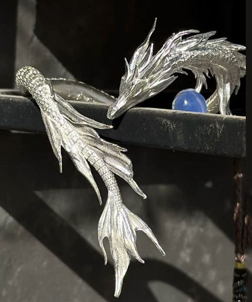 Silk Stone Fine Gem Cuff Shaped Sterling Dragon Silver FashionChic