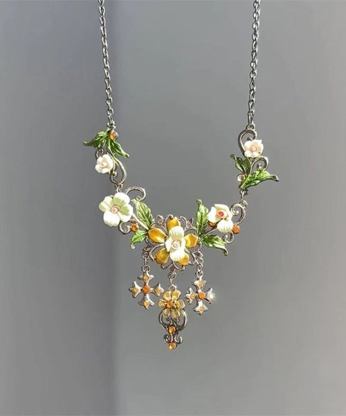 Fine Silk Sterling Silver Floral Tassel Lariat Necklace AB1072 Genistyle Shop