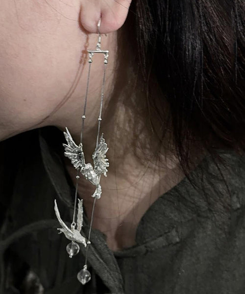 Tassel Drop Fine Earrings Sterling Silver Bird Silk Little FashionChic