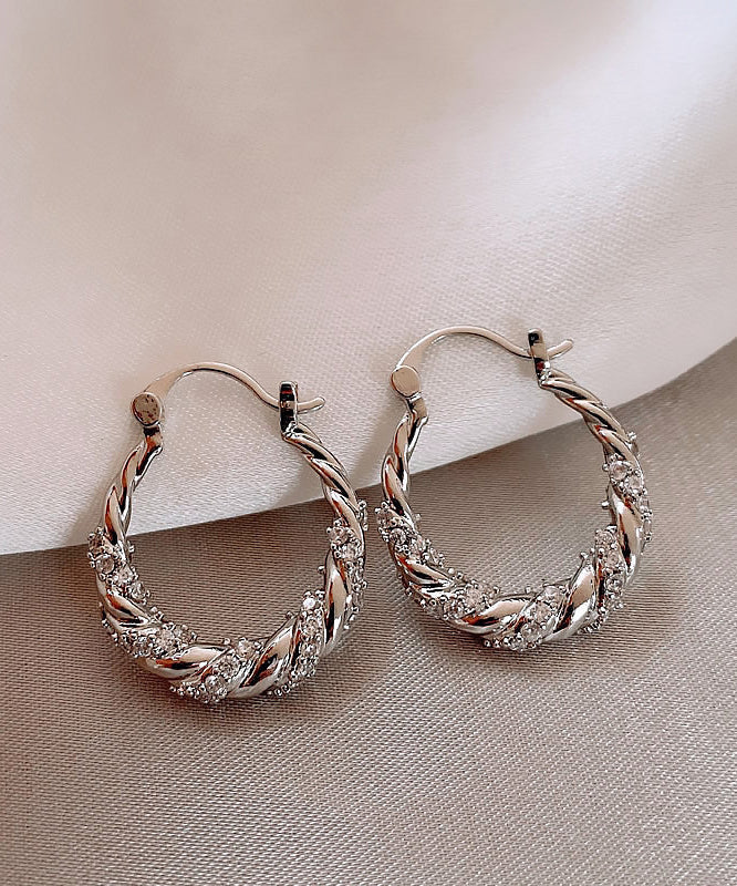 Fine Silk Sterling Silver Overgild Zircon U Shaped Fried Dough Twist Hoop Earrings QQ044 JEW-EAR240811