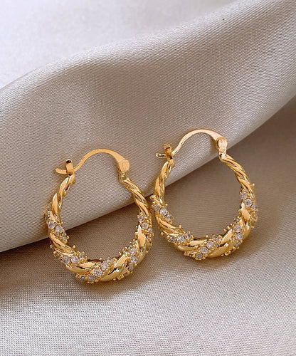 Fine Silk Sterling Silver Overgild Zircon U Shaped Fried Dough Twist Hoop Earrings QQ044 JEW-EAR240811