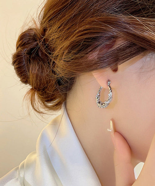 Fine Silk Sterling Silver Overgild Zircon U Shaped Fried Dough Twist Hoop Earrings QQ044 JEW-EAR240811