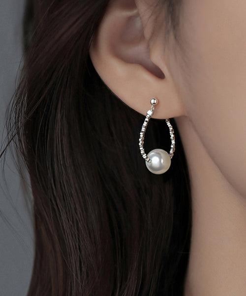 Broken Fine Hoop Silver Pearl Earrings Sterling Silk FashionChic