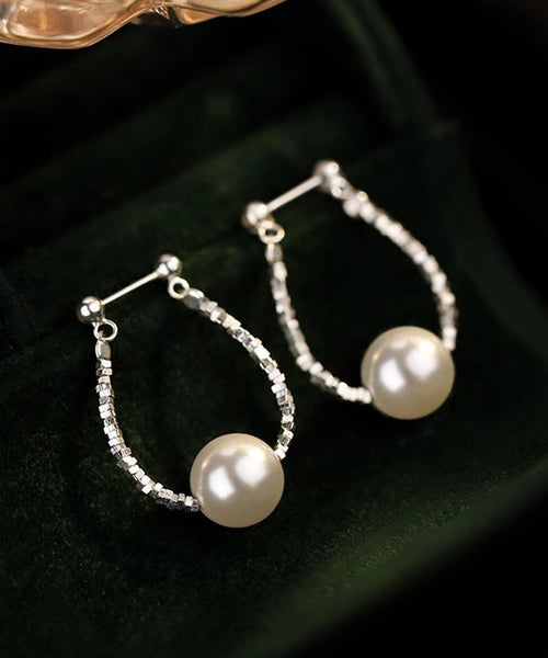 Broken Fine Hoop Silver Pearl Earrings Sterling Silk FashionChic