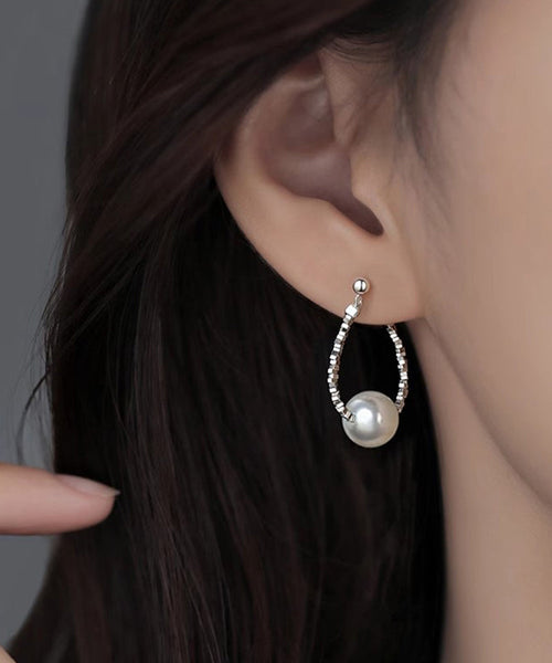 Broken Fine Hoop Silver Pearl Earrings Sterling Silk FashionChic