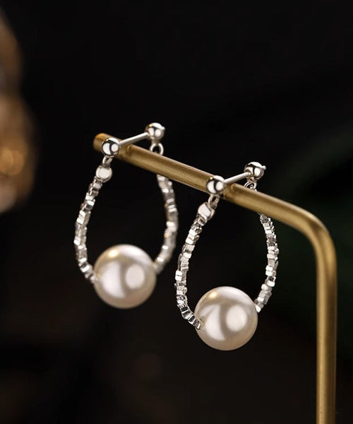 Broken Fine Hoop Silver Pearl Earrings Sterling Silk FashionChic