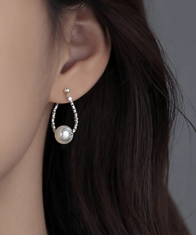 Broken Fine Hoop Silver Pearl Earrings Sterling Silk FashionChic