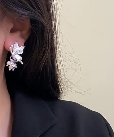 Earrings Tassel Fine Silver Butterfly Pearl Sterling Silk Stud FashionChic