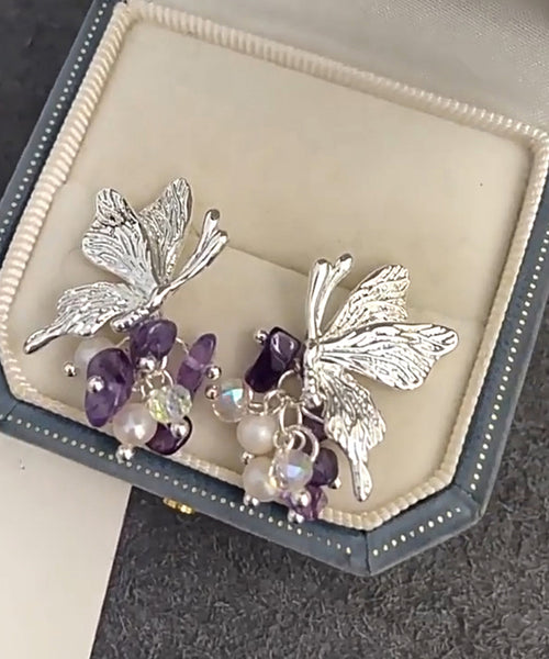 Earrings Tassel Fine Silver Butterfly Pearl Sterling Silk Stud FashionChic