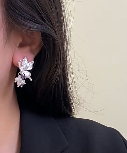 Earrings Tassel Fine Silver Butterfly Pearl Sterling Silk Stud FashionChic