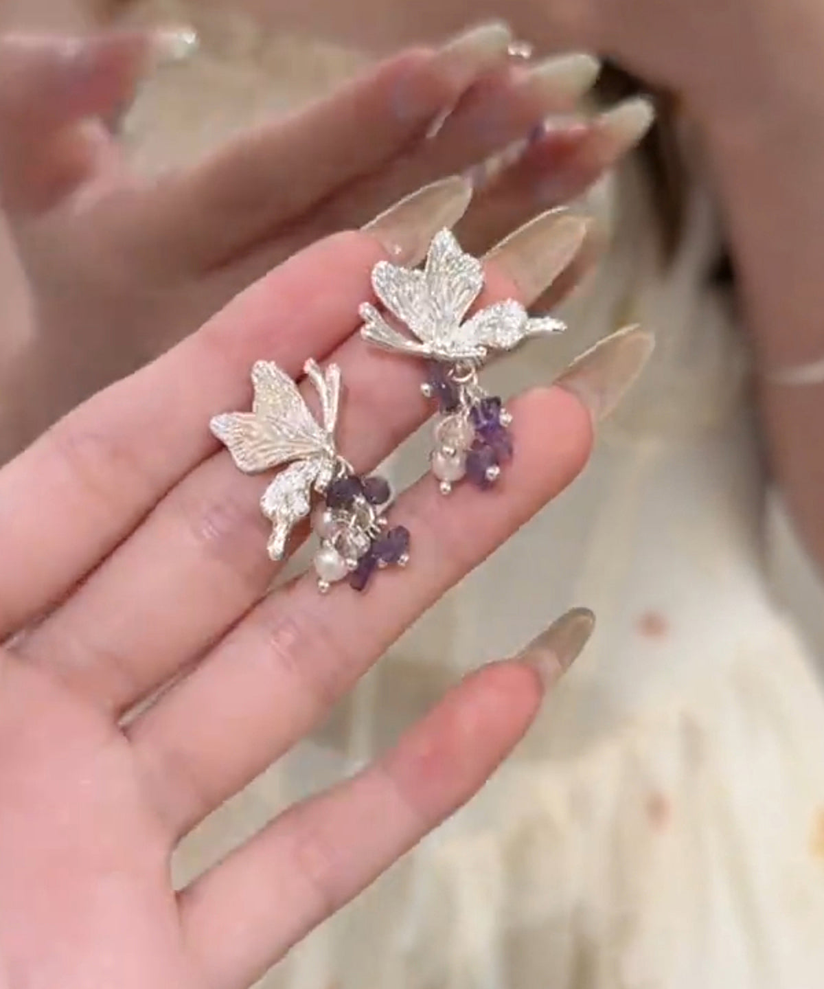Earrings Tassel Fine Silver Butterfly Pearl Sterling Silk Stud FashionChic