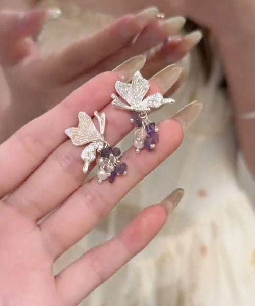 Earrings Tassel Fine Silver Butterfly Pearl Sterling Silk Stud FashionChic