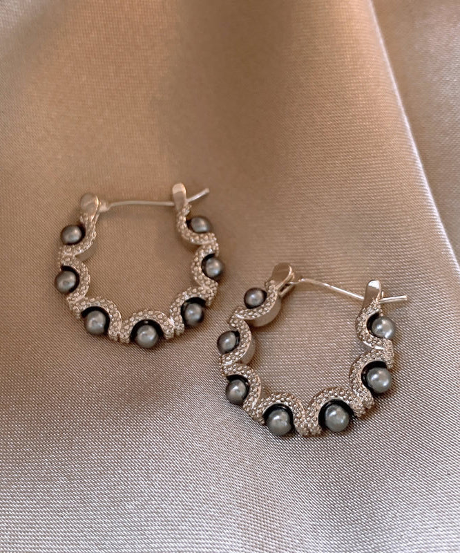Fine Silk Sterling Silver Pearl Hoop Earrings RB025 ABC