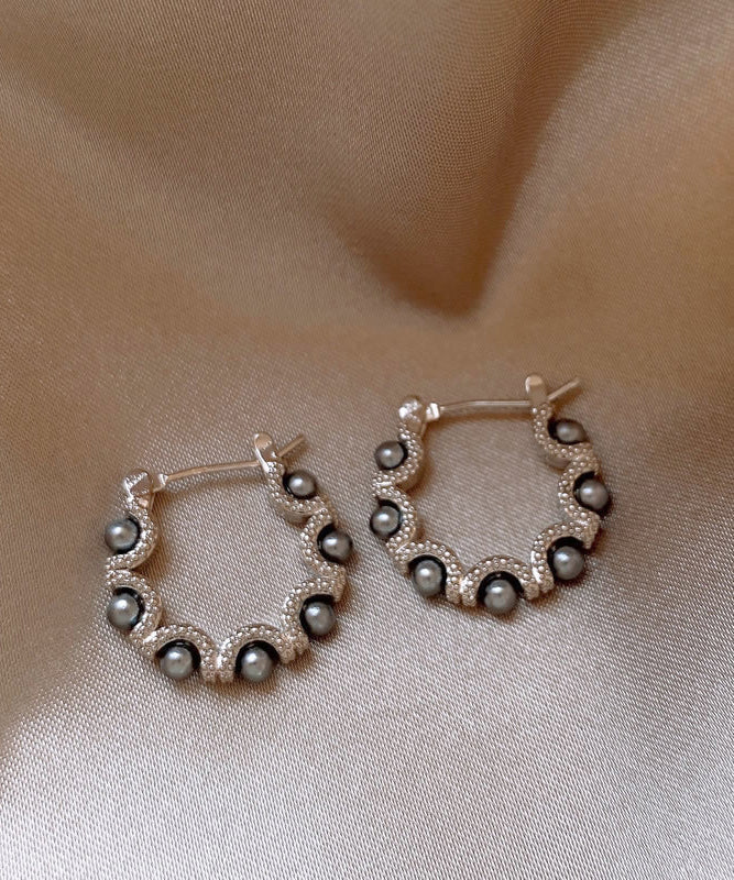 Fine Silk Sterling Silver Pearl Hoop Earrings RB025 ABC