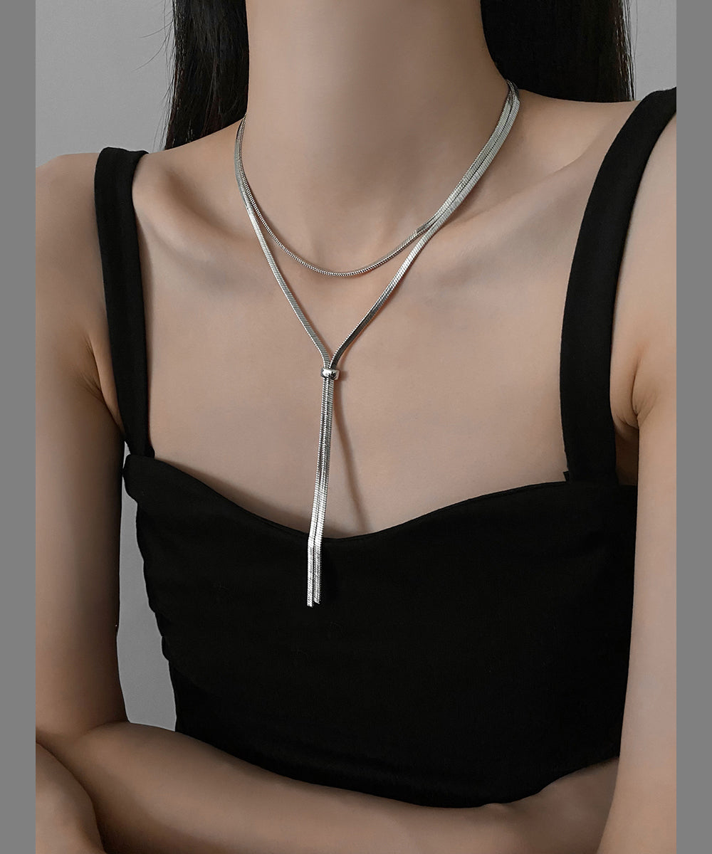 Fine Silk Sterling Silver Pullable Long Necklace QQ073 JEW-NLC240811