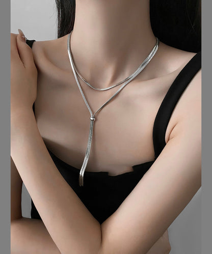 Fine Silk Sterling Silver Pullable Long Necklace QQ073 JEW-NLC240811