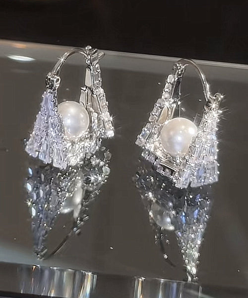 Handbag Hoop Silver Fine Sterling Pearl Silk Earrings Zircon FashionChic