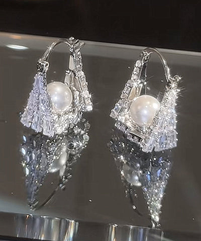 Handbag Hoop Silver Fine Sterling Pearl Silk Earrings Zircon FashionChic