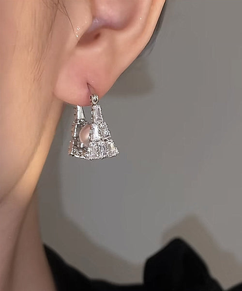 Handbag Hoop Silver Fine Sterling Pearl Silk Earrings Zircon FashionChic