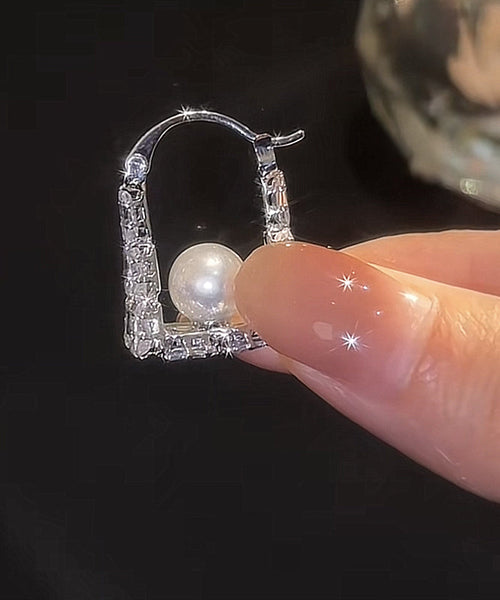 Handbag Hoop Silver Fine Sterling Pearl Silk Earrings Zircon FashionChic