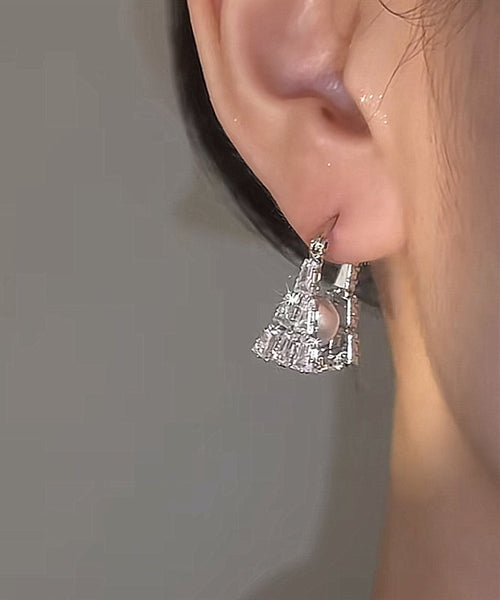 Handbag Hoop Silver Fine Sterling Pearl Silk Earrings Zircon FashionChic