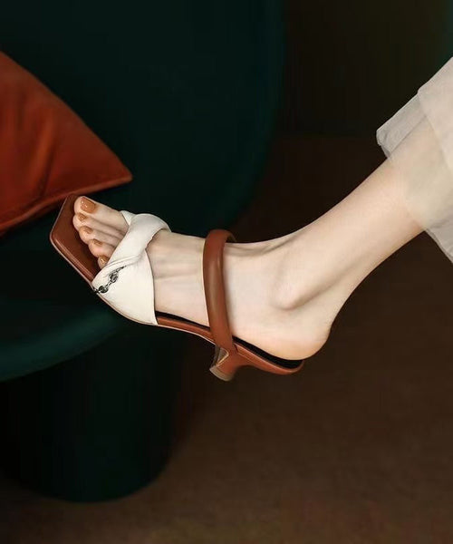 Leather Sandals Purple Fine Kitten Faux Splicing Slide Heels FashionChic