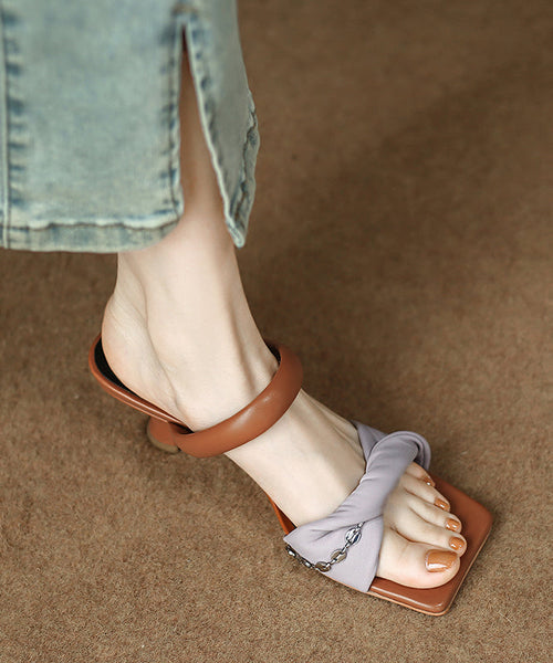 Leather Sandals Purple Fine Kitten Faux Splicing Slide Heels FashionChic