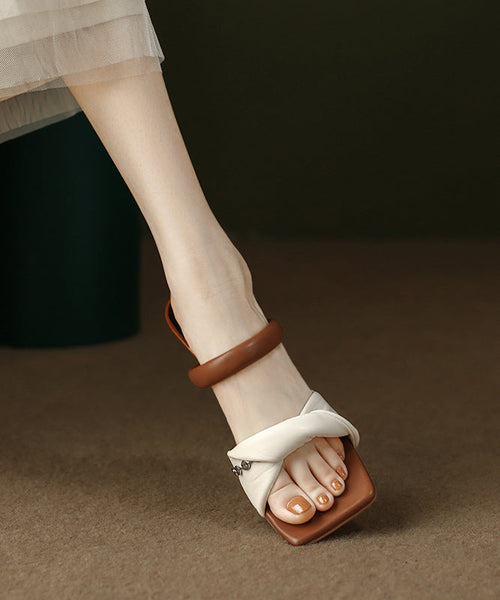 Leather Sandals Purple Fine Kitten Faux Splicing Slide Heels FashionChic