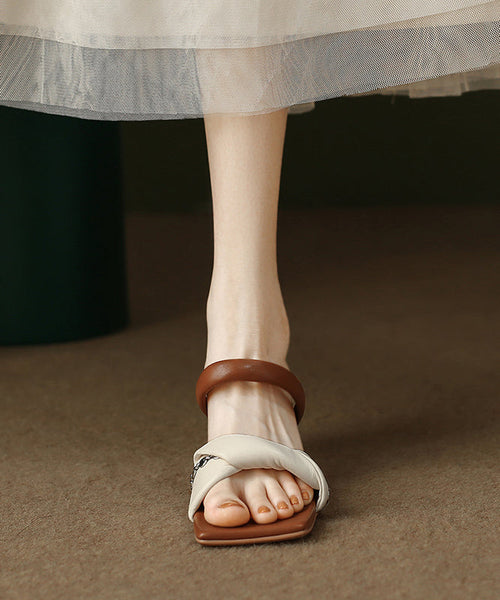 Leather Sandals Purple Fine Kitten Faux Splicing Slide Heels FashionChic