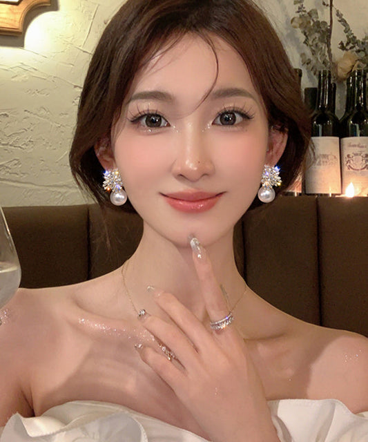 Snowflake Fine Earrings Alloy Pearl White Drop Zircon FashionChic