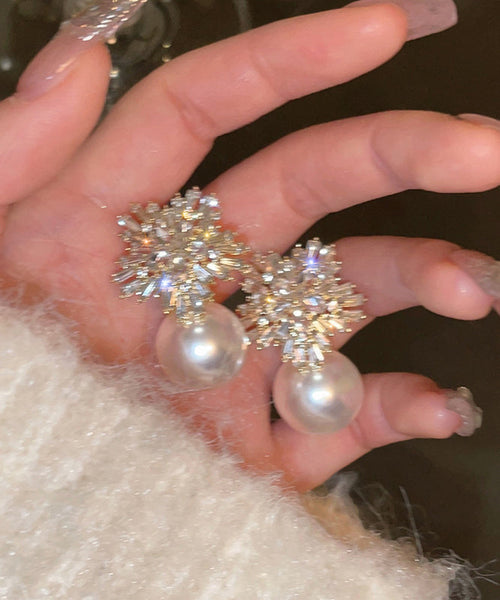 Snowflake Fine Earrings Alloy Pearl White Drop Zircon FashionChic