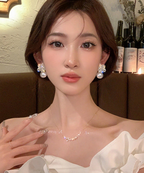 Snowflake Fine Earrings Alloy Pearl White Drop Zircon FashionChic