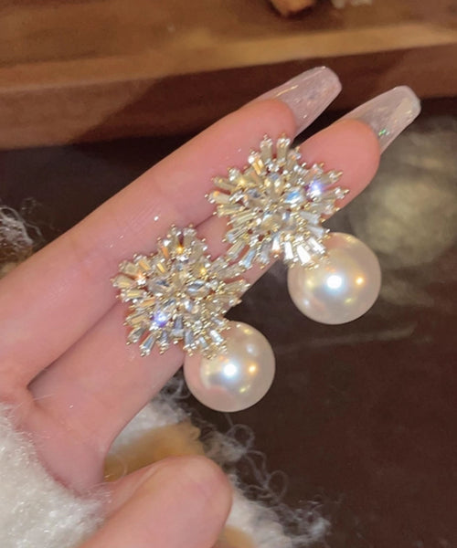 Snowflake Fine Earrings Alloy Pearl White Drop Zircon FashionChic