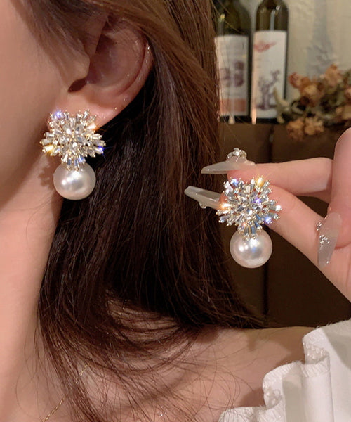 Snowflake Fine Earrings Alloy Pearl White Drop Zircon FashionChic