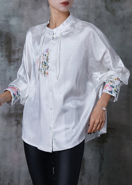 Fine White Embroidered Tasseled Silk Oriental Shirts Spring AL1001 Genistyle Shop