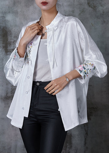 Fine White Embroidered Tasseled Silk Oriental Shirts Spring AL1001 Genistyle Shop