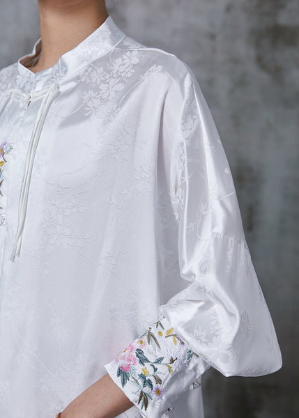 Fine White Embroidered Tasseled Silk Oriental Shirts Spring AL1001 Genistyle Shop