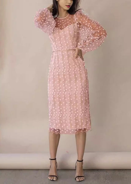 Fine White Embroidered Tulle Dress Lantern Sleeve QR012 BB-ZS-WM-FDL240929