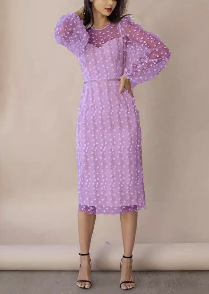 Fine White Embroidered Tulle Dress Lantern Sleeve QR012 BB-ZS-WM-FDL240929