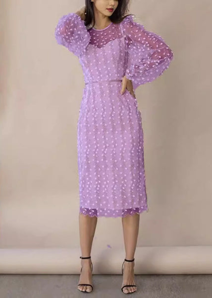 Fine White Embroidered Tulle Dress Lantern Sleeve QR012 BB-ZS-WM-FDL240929