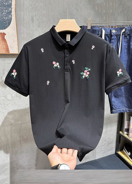 Polo Fine Mens White Embroideried Shirts Button Cotton Summer FashionChic